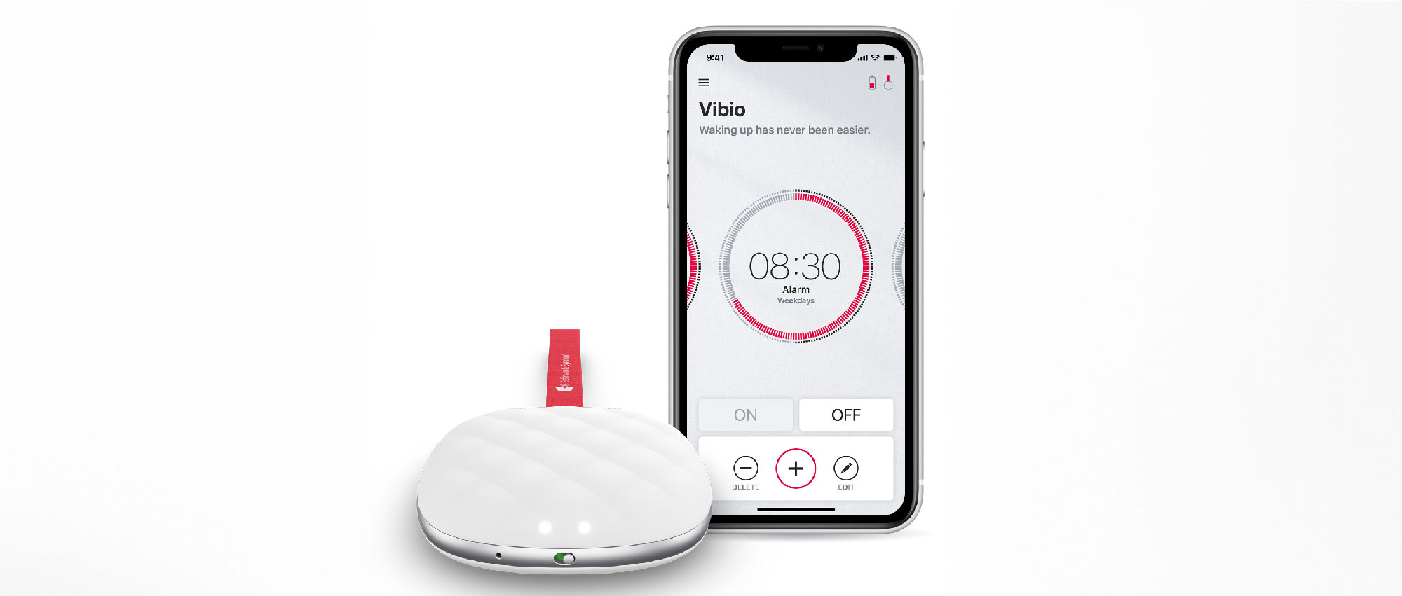 Vibio Bluetooth Vibrationskissen und Smartphone-App mit Weckeranzeige, perfekt für Gehörlose oder schwerhörige Personen. Steuerung und Einrichtung über Smartphone-App, die einfaches Aufwachen ermöglicht. Vibio Bluetooth Vibrationskissen und Smartphone-App mit Weckeranzeige, perfekt für Gehörlose oder schwerhörige Personen. Steuerung und Einrichtung über Smartphone-App, die einfaches Aufwachen ermöglicht.