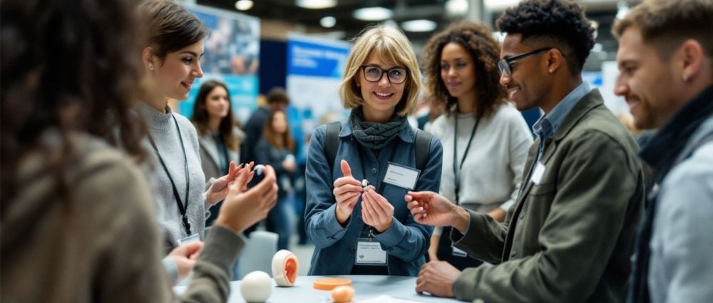Junge Erwachsene tauschen sich auf der Ausbildungsmesse Marktredwitz mit Modellen und Ständen aus.​​​​​​​​​​​​​​​​​​​​​​​​​​​​​​​​​​​​​​​​​​​​​​​
