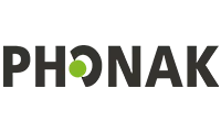 Phonak Logo mit grünem Blatt auf weißem Hintergrund​​​​
