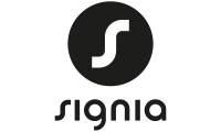 Signia Logo in Schwarz-Weiß mit Schriftzug​​​​​​​​​​​​​