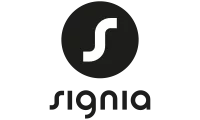 Logo von Signia. Signia, moderne Hörgeräte, Hörakustik.