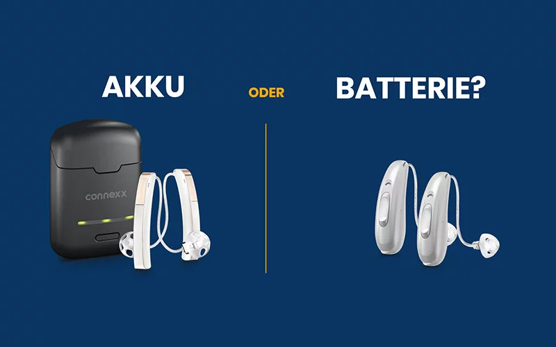 Vergleich von Hörgeräten: Akku oder Batterie. Wahl der Hörgeräte, Akku oder Batterieoptionen.