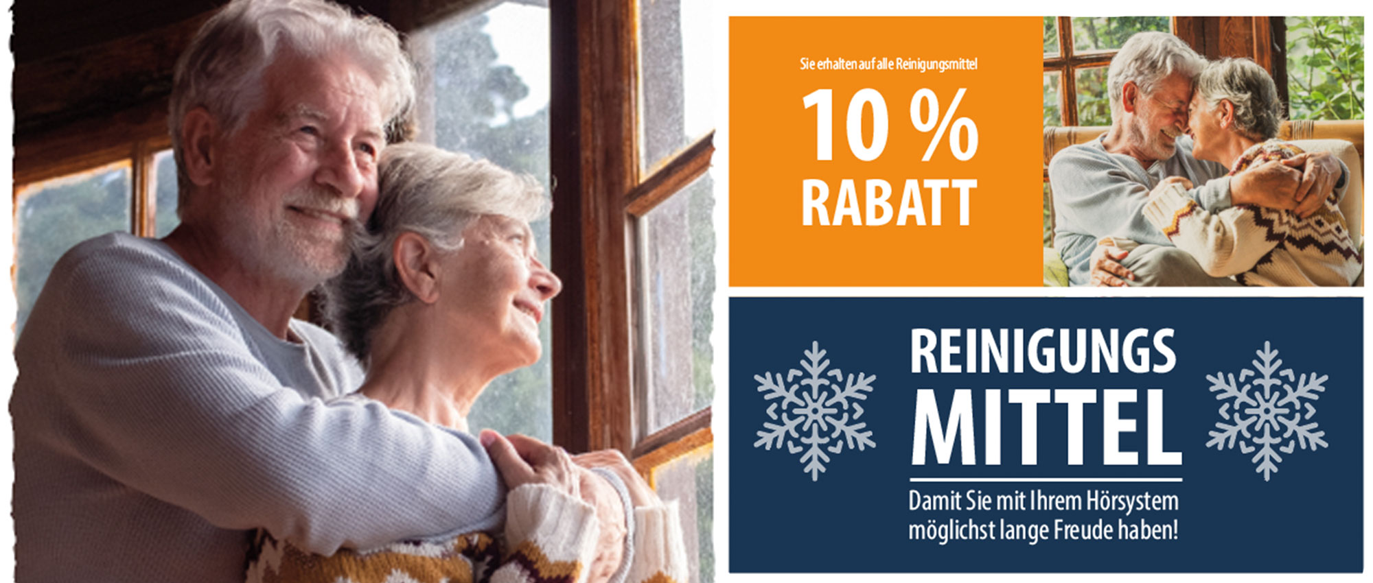 Ein älteres Paar genießt gemeinsam den Winter, mit einem 10% Rabatt auf Reinigungsmittel für Hörgeräte. Nutzen Sie die Winter-Angebots-Tage von Hörland und halten Sie Ihre Hörgeräte mit hochwertigen Reinigungsmitteln in Bestform. Ein älteres Paar genießt gemeinsam den Winter, mit einem 10% Rabatt auf Reinigungsmittel für Hörgeräte. Nutzen Sie die Winter-Angebots-Tage von Hörland und halten Sie Ihre Hörgeräte mit hochwertigen Reinigungsmitteln in Bestform.