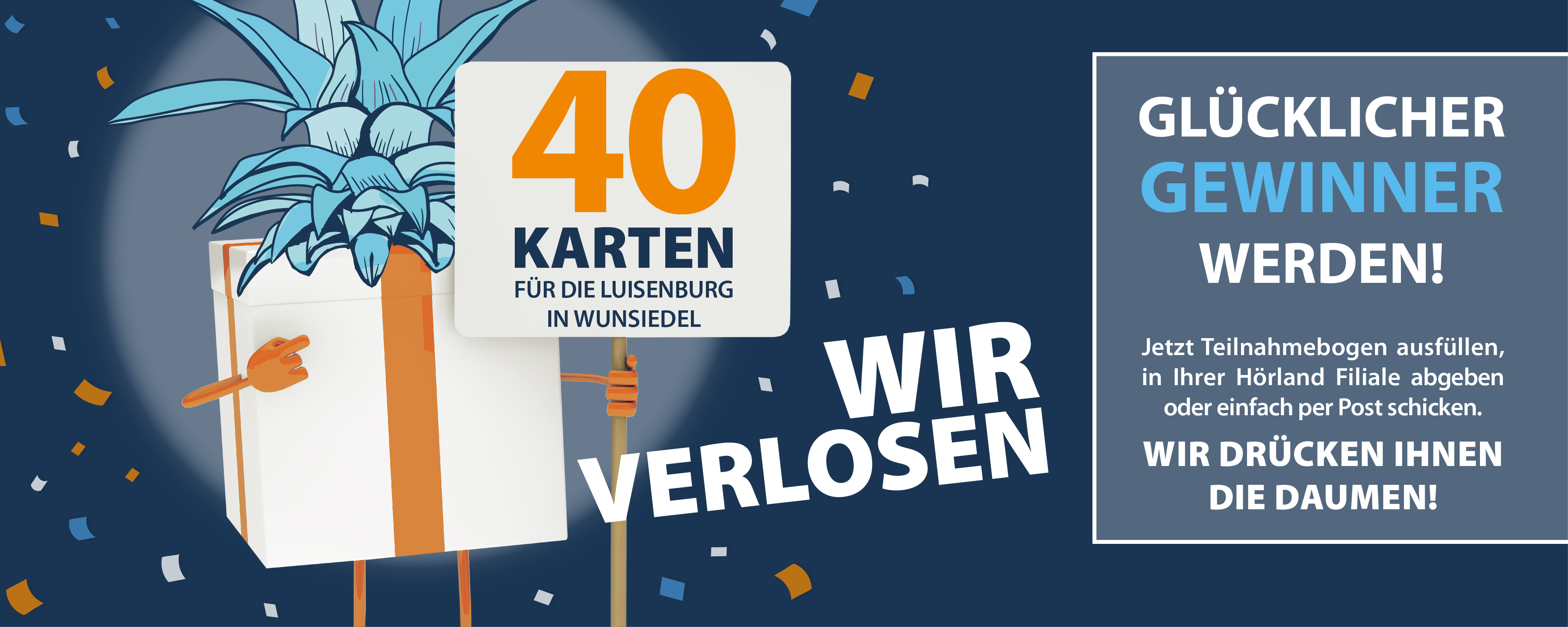 Illustration eines Geschenks und der Ankündigung der Verlosung von 40 Eintrittskarten für die Luisenburg bei der Testhörer-Aktion von Hörland. Illustration eines Geschenks und der Ankündigung der Verlosung von 40 Eintrittskarten für die Luisenburg bei der Testhörer-Aktion von Hörland.